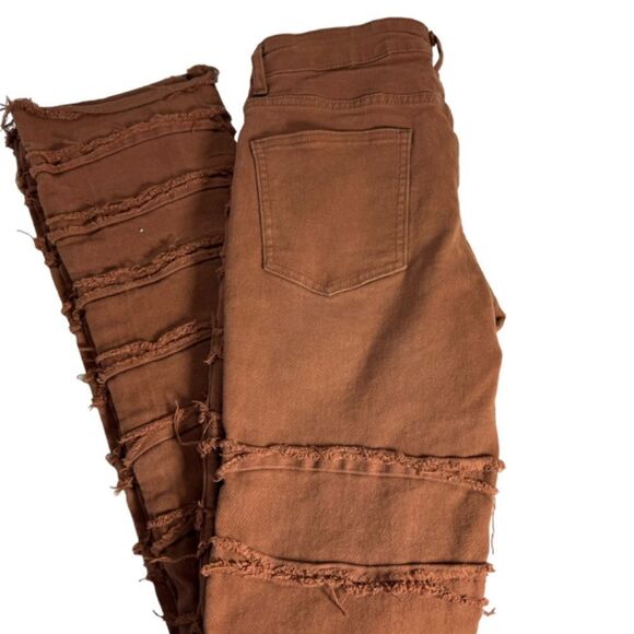 Aelfric Eden Brown Layered Stacked Fringe Jeans Sz 30 - Picture 2 of 9